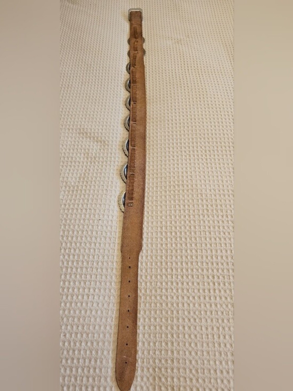 Vintage Handmade Southwestern Concho Belt | Rustic Brown Leather | Western Boho - Picture 8 of 15
